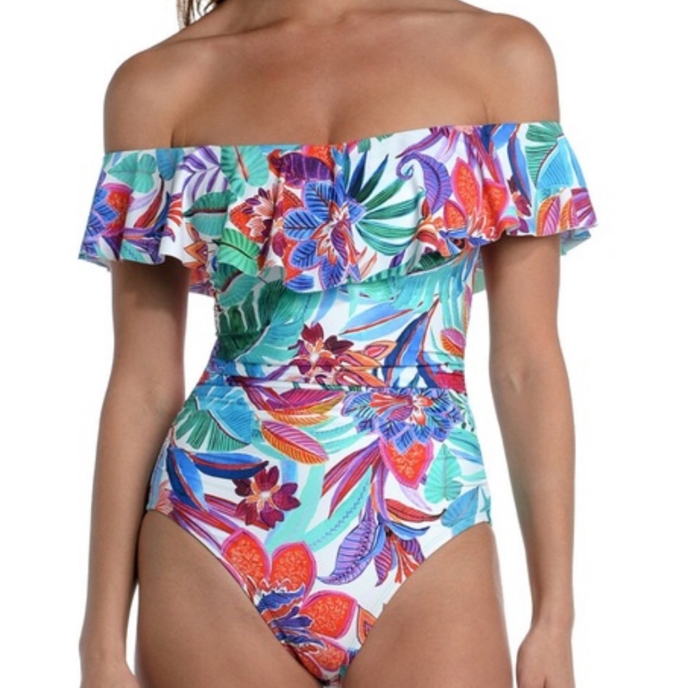 La Blanca Multicolor Floral Off-Shoulder One Piece Swimsuit